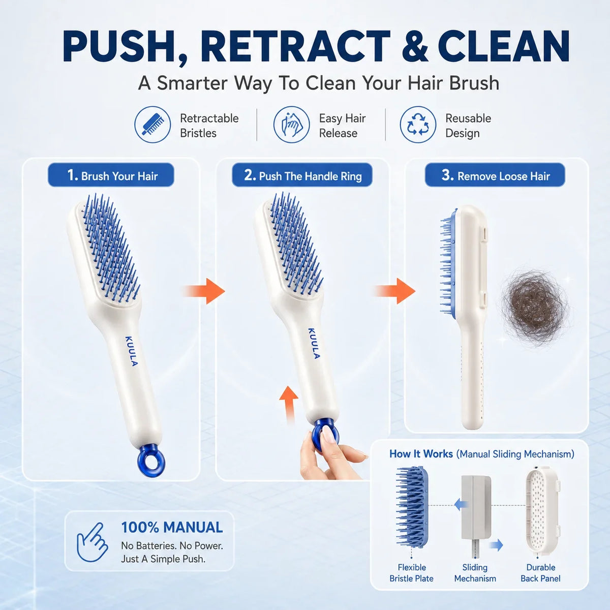 Retractable Self Cleaning Hair Brush One Push Detangling Scalp Massage Comb Portable Anti Tangle Styling Brush Women Travel Gift