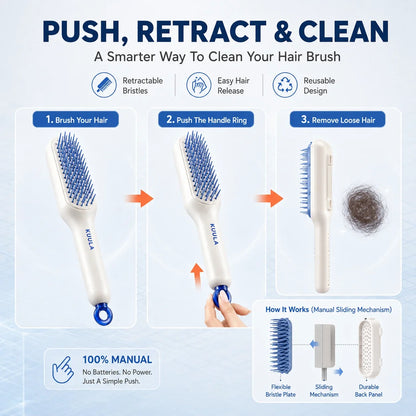 Retractable Self Cleaning Hair Brush One Push Detangling Scalp Massage Comb Portable Anti Tangle Styling Brush Women Travel Gift