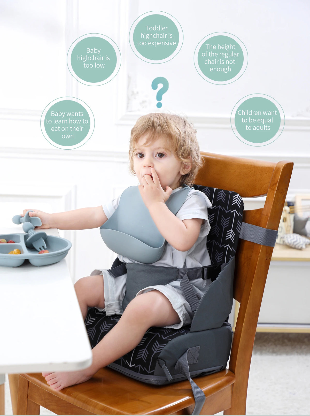 INSULAR Portable Foldable Anti‑Slip Baby Booster Seat Kids Dining Heightening Cushion Toddler Travel Dining Supplies