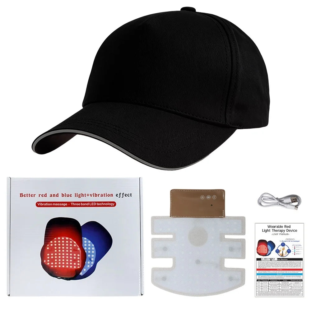 Red Blue Light Hair Growth Cap 470nm 630nm Anti‑Hair Loss Treatment Hat for Thinning Scalp Hairline & Crown Hair Regrowth