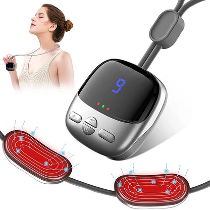 2025 Mini Portable Hanging Neck Massager With Heat Electric EMS TENS Pulse Hot Compress Smart Cervical Spine Massager Shoulder