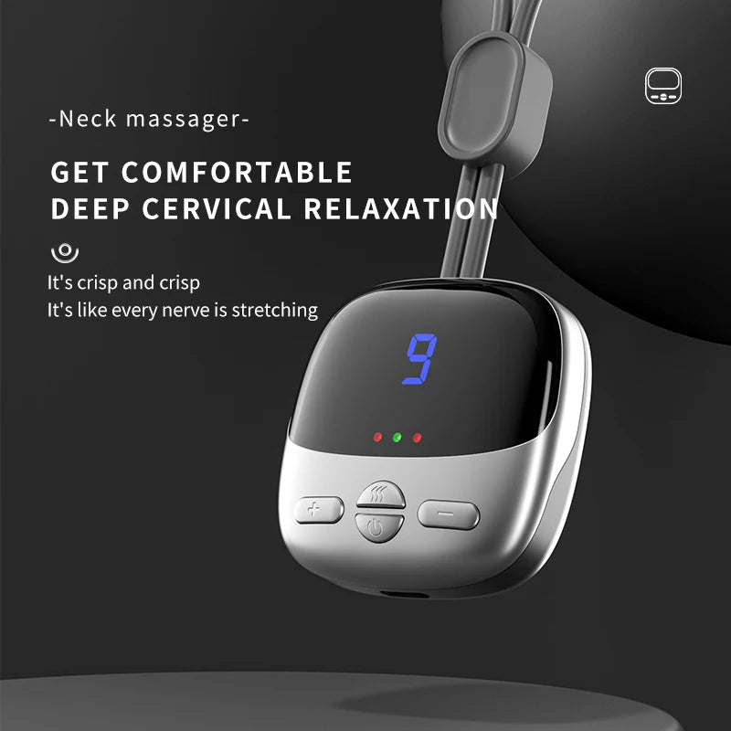 2025 Mini Portable Hanging Neck Massager With Heat Electric EMS TENS Pulse Hot Compress Smart Cervical Spine Massager Shoulder