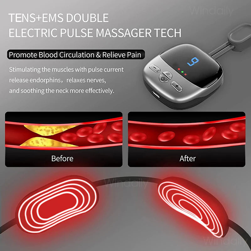 2025 Mini Portable Hanging Neck Massager With Heat Electric EMS TENS Pulse Hot Compress Smart Cervical Spine Massager Shoulder