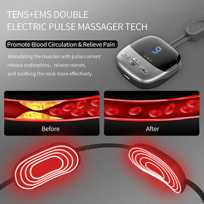 2025 Mini Portable Hanging Neck Massager With Heat Electric EMS TENS Pulse Hot Compress Smart Cervical Spine Massager Shoulder
