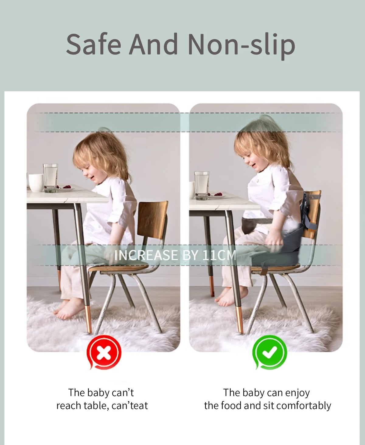 INSULAR Portable Foldable Anti‑Slip Baby Booster Seat Kids Dining Heightening Cushion Toddler Travel Dining Supplies