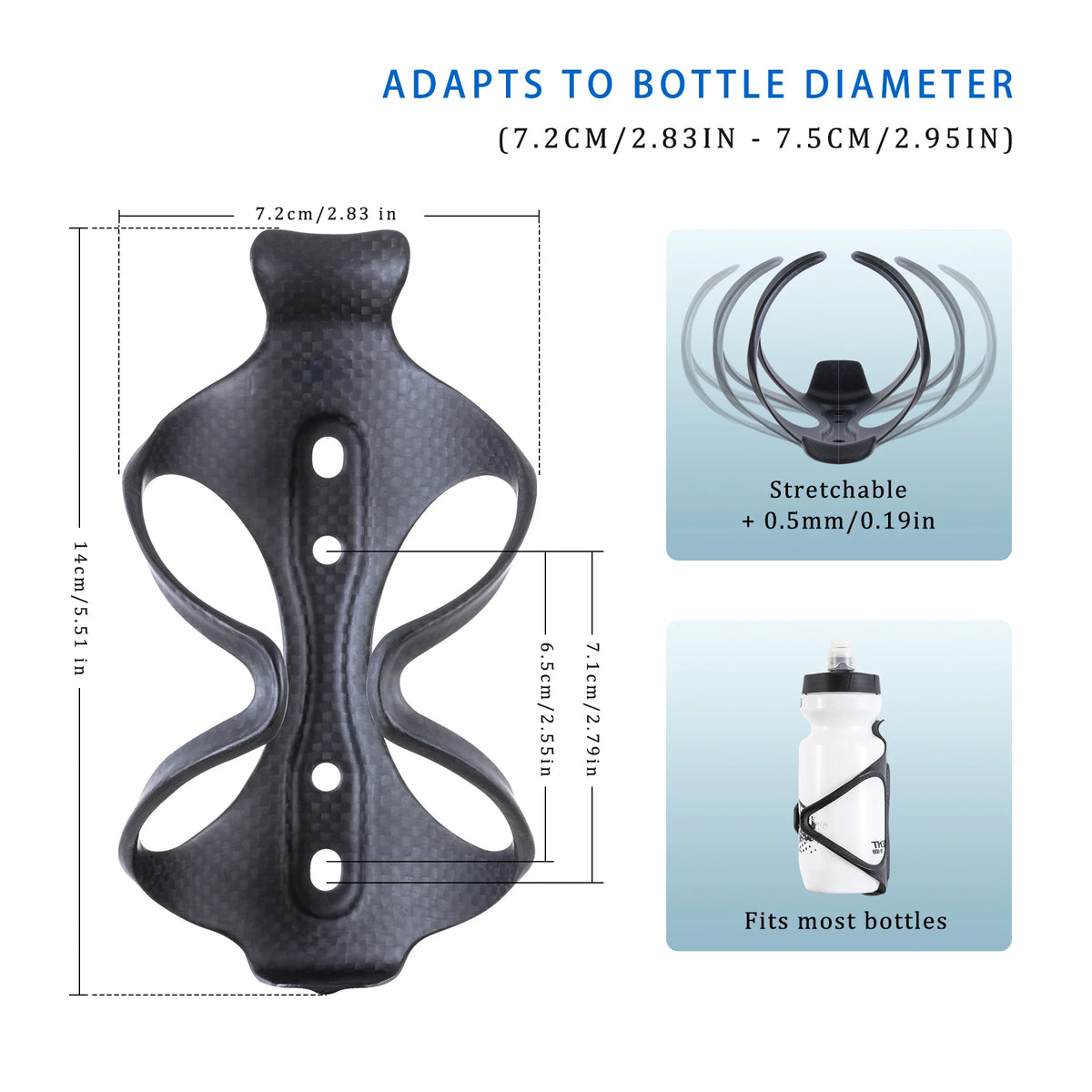 HUALONG Carbon Fiber Bicycle Water Bottle Cage MTB Road Bike Water Bottle Holder Cages Matte Black, Weight (22±2g)
