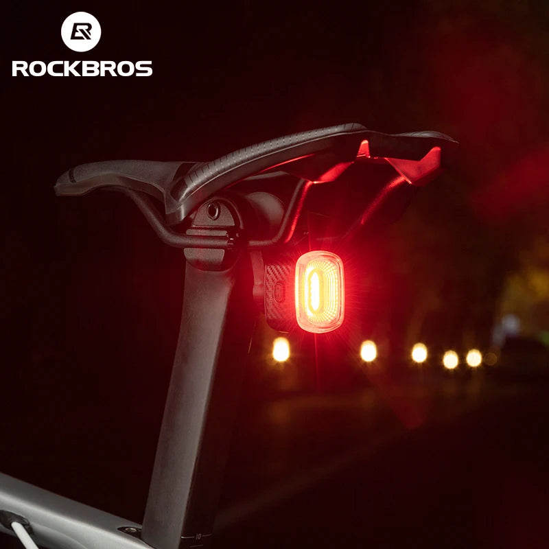 ROCKBROS Smart Bicycle Brake Light IPx6 Taillight Type-C Bike Tail Rear Light Auto Stop LED Riding Warning Safety Cycling Light