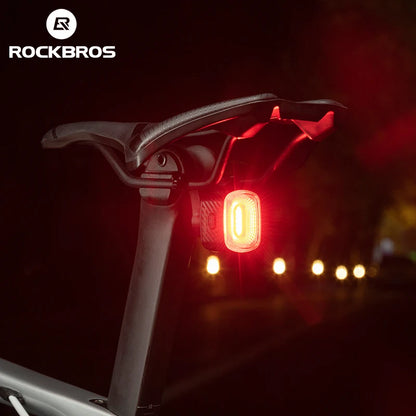 ROCKBROS Smart Bicycle Brake Light IPx6 Taillight Type-C Bike Tail Rear Light Auto Stop LED Riding Warning Safety Cycling Light