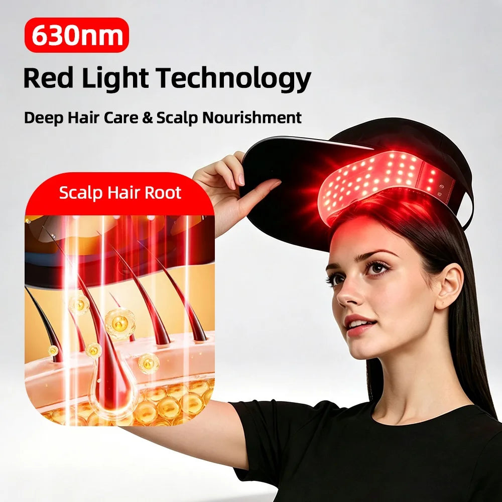 Red Blue Light Hair Growth Cap 470nm 630nm Anti‑Hair Loss Treatment Hat for Thinning Scalp Hairline & Crown Hair Regrowth