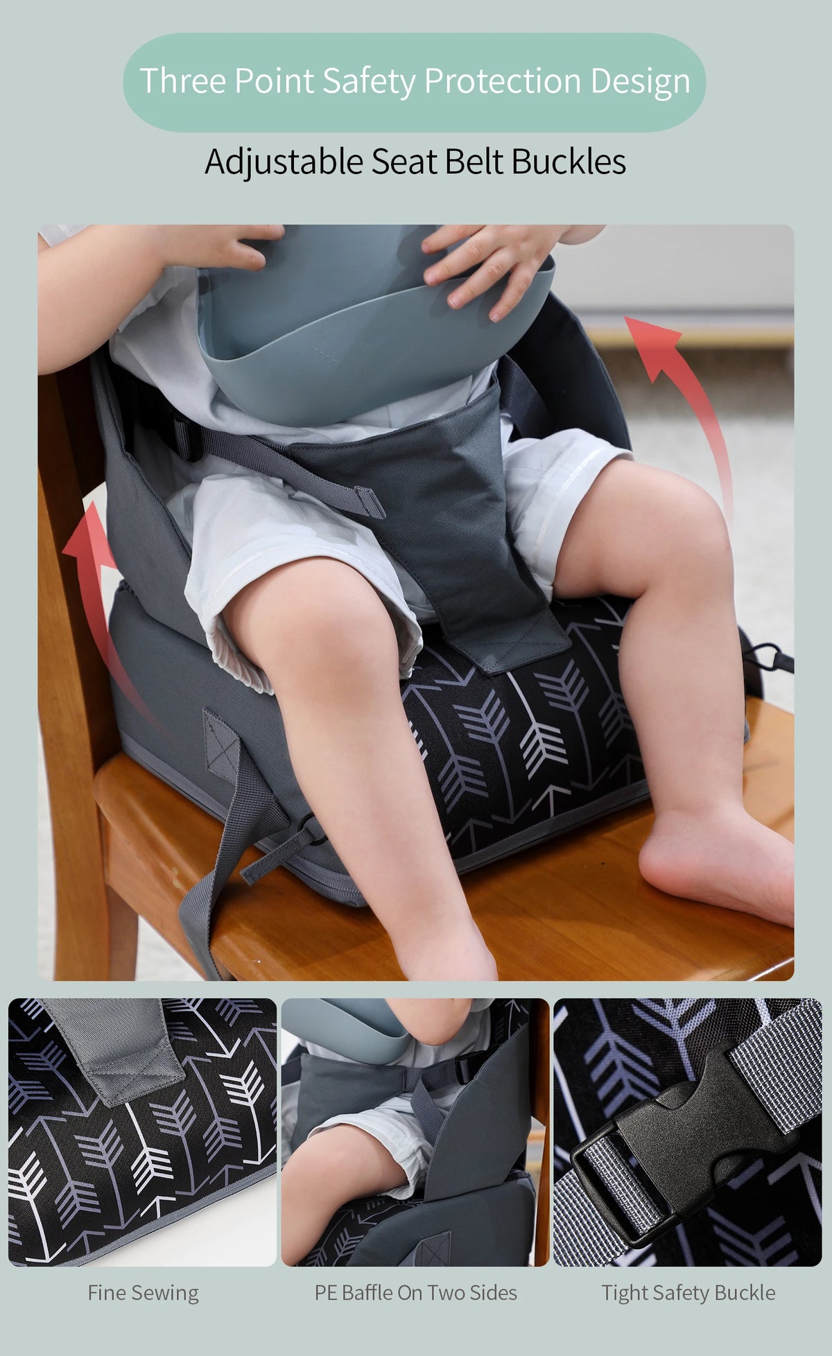 INSULAR Portable Foldable Anti‑Slip Baby Booster Seat Kids Dining Heightening Cushion Toddler Travel Dining Supplies