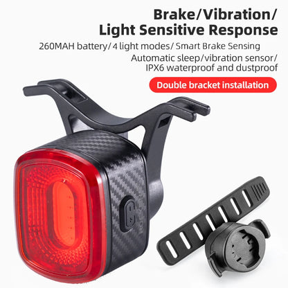 ROCKBROS Smart Bicycle Brake Light IPx6 Taillight Type-C Bike Tail Rear Light Auto Stop LED Riding Warning Safety Cycling Light